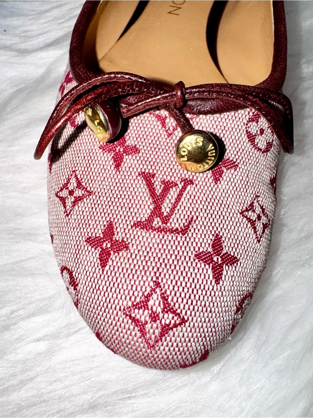 Louis Vuitton Y2K Flat Ballerina Alizee Mini Lin 36 EU Cerise Burgundy Monogram - Picture 9 of 15